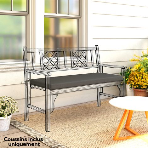 Coussin de banc, coussin pour Banc de Jardin extérieur intérieur housse amovible, 110 x 46 x 6,5 cm, gris foncé (1/5)