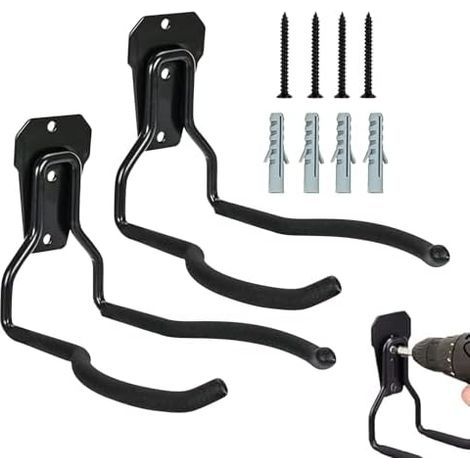Wall-mounted garden tool rack, black rustproof, multifunctional, space-saving, tool hanger, black garage hooks, rustproof holder, space-saving storage - (1/5)
