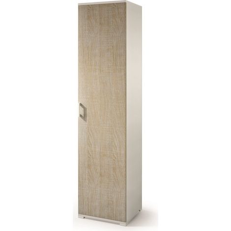 Schrank mit Einzeltür und vier verstellbaren Einlegeböden, Türen aus weißer Eiche (1/2)