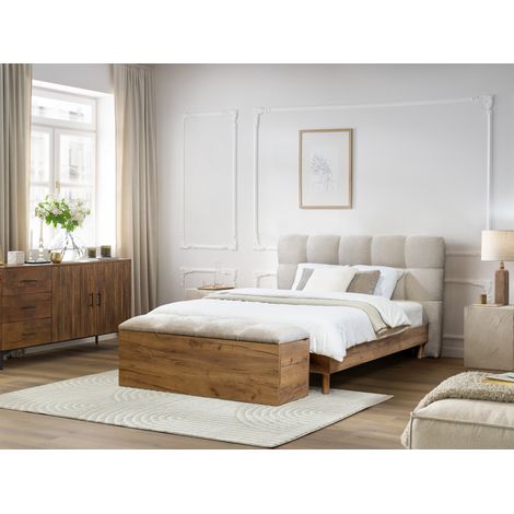 BOBOCHIC - Lit KUMO lattes massives pieds en bois naturel + Bout de lit KUMO 140x190 Gris clair (1/5)