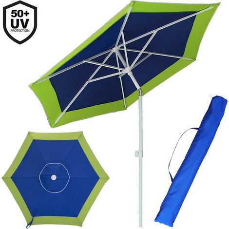 Ombrellone Mare Spiaggia Giardino Acciaio Grande 210cm Verde Blu con Custodia (1/5)