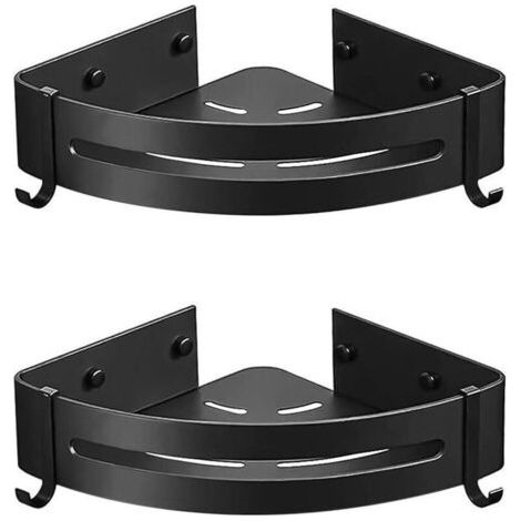 Étagère d'angle de douche, étagère murale de salle de bain sans clous, adhésive (sans perçage), lot de 2 avec 4 crochets amovibles, panier de rangement en aluminium antirouille, rangement suspendu pou (1/4)