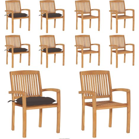 Stapelbare Gartenstühle mit Kissen 4 Stk. Massivholz Teak - Teakholz - Stapelbare Gartenstühle (1/5)