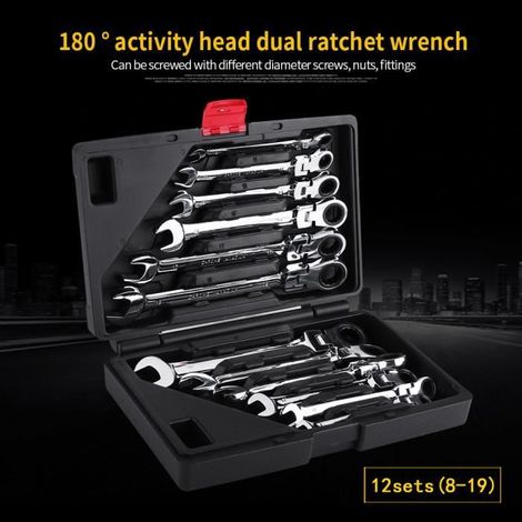 12 Pcs Coffret Clé à Cliquet Métrique 8-19mm Dent Clé Mixt Plate à Cliquet Métrique-MEY (1/4)