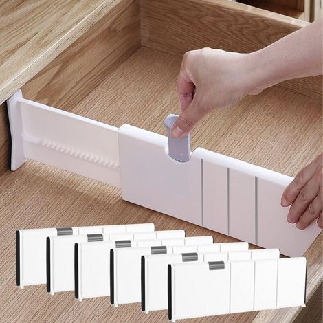 6pcs (Blanc) Séparateur de Tiroir Réglable, 2844cm Separateur Tiroirs Organisateur, Organisateur de Tiroir Extensible pour Cuisine, Chambre, Salle de Bain, Bureau (1/5)