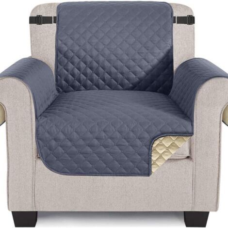 QORVA-Housses de chaise réversibles, housses de canapé hydrofuges, housses de canapé 1 place pour animaux de compagnie, housses de canapé pour chats, motif à carreaux, matelassées épaisses avec sangle (1/4)
