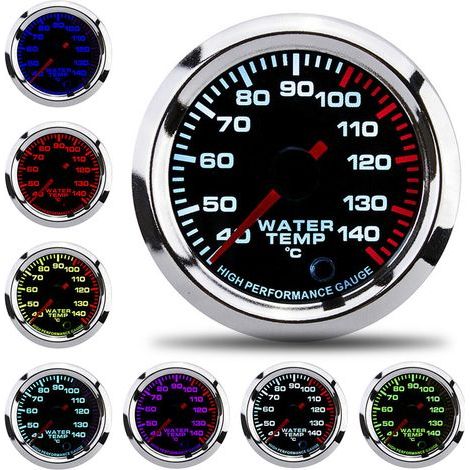 Ebtools Jauge de Température D'eau 12V Kit de Jauge de Température de Liquide de Refroidissement Jauge de Température D'eau Universelle Indicateur de Température 7 Couleurs Affichage LED 52mm. (1/5)