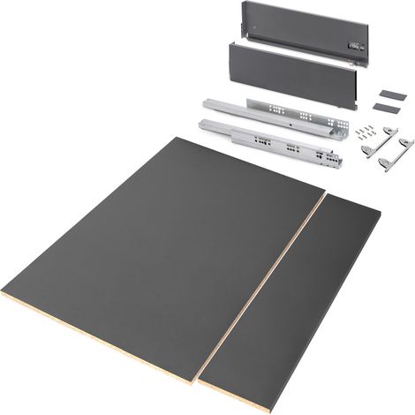 Emuca Kit de cajón para cocina o baño Vertex de altura 178mm con regulación 3D, tableros incluidos, módulo 900mm, Gris antracita -