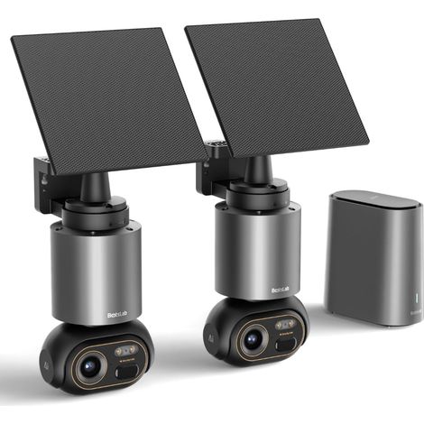 Kit de 2 caméras de sécurité sans Fil extérieures, IP66 Caméra extérieure PTZ à 360° avec Base, caméra Solaire sans Fil, Vision Nocturne, Stockage Local de 32 Go, Sans abonnement (1/5)