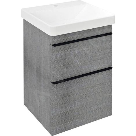 Sapho Sitia - Meuble lavabo 70x46x44 cm, 2 tiroirs, chêne argenté SI050-1111 (1/2)