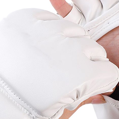 Gants de boxe demi-doigts, gants de frappe paumes ouvertes, gants de combat, de kickboxing et de sparring pour hommes et femmes, entraînement de boxe, blancs (1/5)