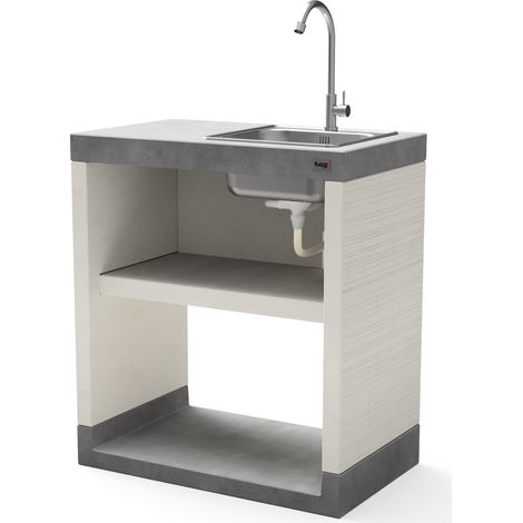 TUOZI - Módulo Stand PLAN/VENIT 1 Fregadero y Grifería para Barbacoa de Obra Prefabricada (Blanco, Gris - 78 x 47 x 47 cm) - Uso en Exteriores (1/2)