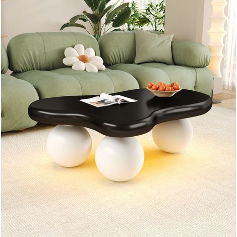 Tavolo da caffè in MDF nero e bianco 95 cm con LED, forma nuvola (1/5)