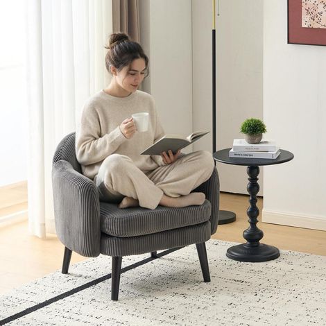 Gepolsterter Cocktailsessel Cord-Stoff Dunkelgrau, Moderner Loungesessel bis 113 kg (1/5)