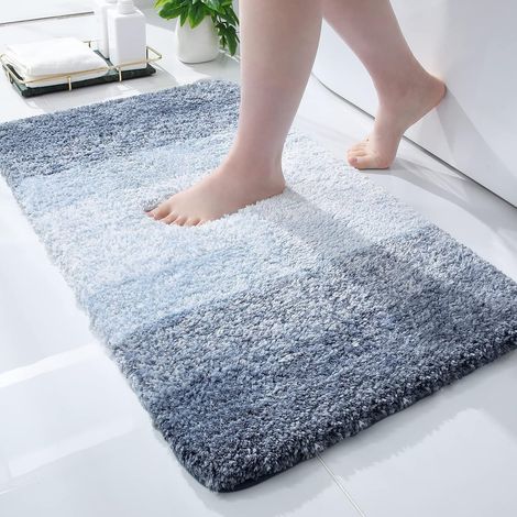 Tapis de bain doux, 40 x 60 cm, antidérapant, lavable, poils longs, microfibre absorbante, bleu (1/5)