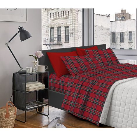 Completo Letto Matrimoniale in Flanella Calda e Morbida Anti Pilling Tartan Rosso503 - 1 Piazza (1/3)