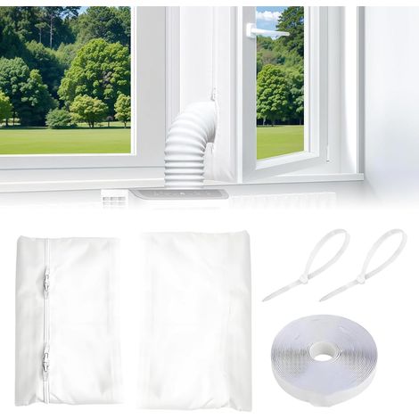 Joint de fenêtre de climatisation, 300 cm/400 cm, pour 1 ou 2 tuyaux d'évacuation, Hot Air Stop pour fixer les fenêtres, double fermeture éclair pour fenêtre de toit, fenêtre à battant pour appareils (1/5)