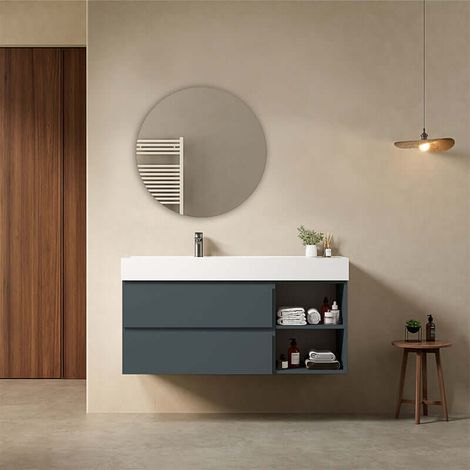 Mobile bagno sospeso 120 cm Blu Mare Lavabo a Sinistra in Resina Specchio Tondo - Fiji Paint Plus (1/4)
