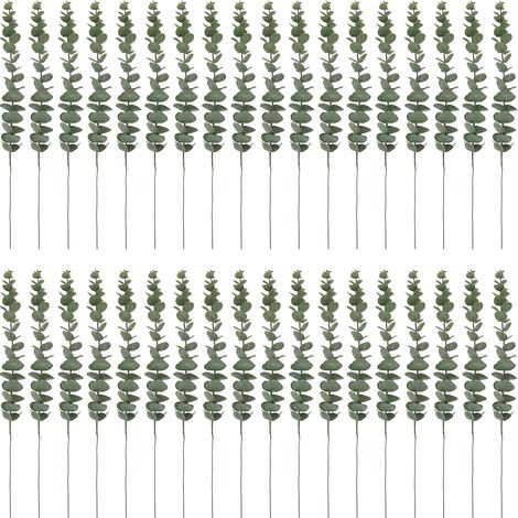 Lot de 36 tiges d'eucalyptus artificiel, feuillage réaliste vert poudré 35cm, décoration florale mariage et intérieur, plastique durable sans entretien (1/4)
