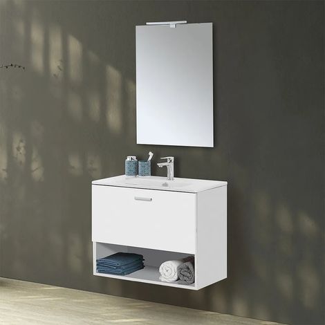 Mobile bagno sospeso 80 bianco con lavabo e specchio LED  Martha (1/5)
