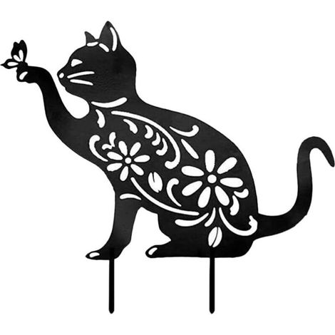 Statue de chat en métal pour jardin, silhouette de chat, chat décoratif en fer S (1 pièce) (1/5)