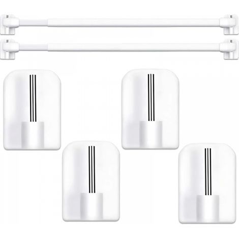 Lot de 2 tringles à rideaux extensibles avec 4 crochets adhésifs, tringle réglable, crochet de fenêtre en plastique pour la maison, la salle de bain, les fenêtres, 30 à 50 cm, blanc (1/5)