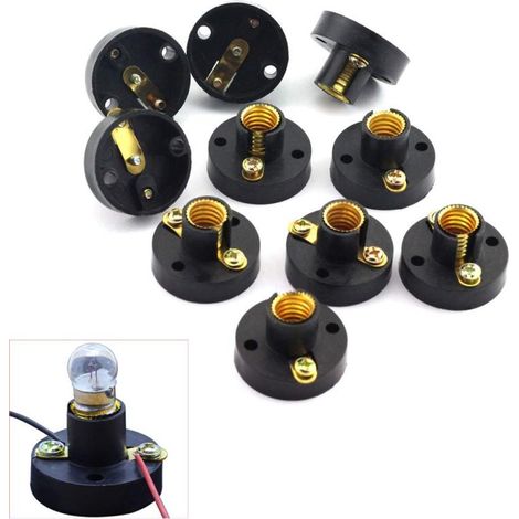 Douille E10 pour mini-lampe, accessoires de bricolage pour expériences de circuits physiques, culot rond à vis, noir, lot de 25 (1/4)