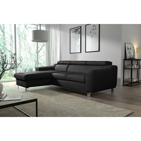 - Canapé d'angle en cuir italien de luxe 5 places ASTRA, noir, angle gauche (1/5)