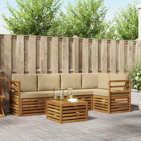 Ecksofa Set mit Kissen 6 pcs Natur und Beige Massivholz Akazie