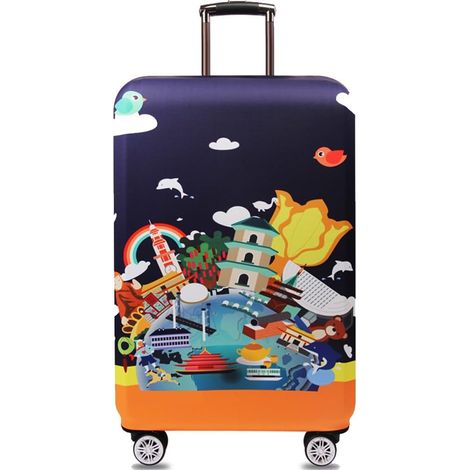 Housse de valise épaisse et lavable, housse de protection en spandex pour valise de 18/24/28/32 pouces (taille S (valise de 18 à 21 pouces), motifs touristiques de Chine) (1/5)
