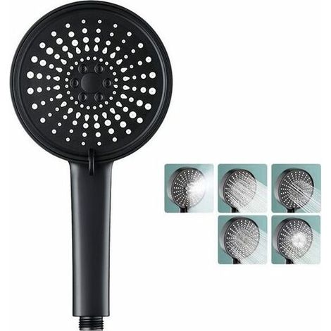 Pommeau de douche, Douchette,Bain-douche haute pression, Buse de douche, Pomme de douche booster à cinq vitesses avec grand plateau, Noir, KINSI (1/5)