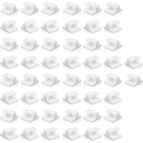 50PCS Clips Câbles Durables avec Adhésif, Rangement de Cordon Serre-Câbles, Gestion de Câble Support Organiseur de Fils Electriques Réglable pour Bureau/Maison/TV/Chargeur/Voiture/PC【Blanc】 (1/5)