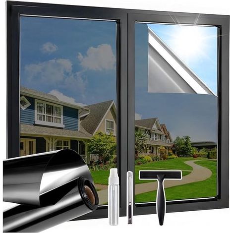 La lámina para ventanas con protección solar y acabado de espejo protege la privacidad y aísla del calor. (1/5)