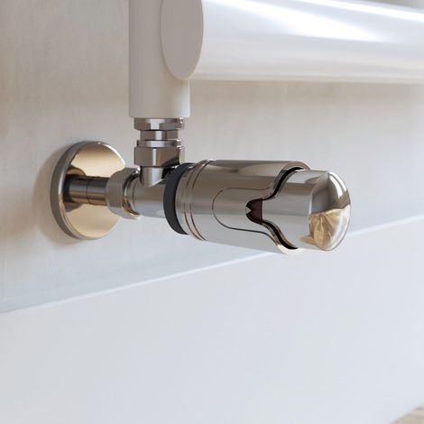 Galiflo Angled Chrome Thermostatic Radiator Valve Lockshield Pack 15mm TRV Rad (1/4)