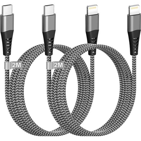 Câble iPhone USB C 2M/Lot de 2[Certifié Apple MFi], Cable USB C vers Lightning Cable Chargeur iPhone Charge Rapide Nylon Cable Lightning Usb C Cordon Fil pour iPhone 14 13 12 11 Pro Max/Mini/XS/8/SE (1/5)