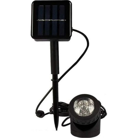Projecteur Solaire - 6 Led - Ip65 - Pour Jardin Piscine Allée - 3 M Câble - Noir (1/4)