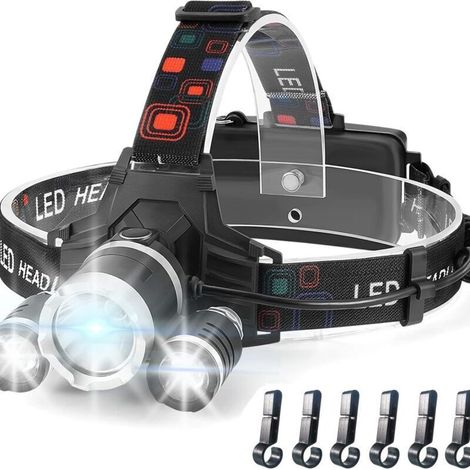 Lampe Frontale Rechargeable, 8000L Super Lumineux Étanche Léger Torche Frontale LED Puissante avec Voyant Rouge, 5 Modes d'éclairage & Zoomable & 90° Réglable pour Course/Camping/Pêche (1/5)