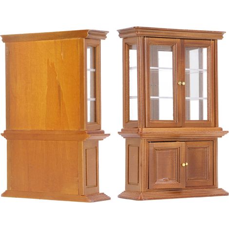 Bibliothèque miniature à l'échelle 1:12, meuble de rangement haut en bois imitation, couleur bordeaux, idéale pour la décoration de maison de poupée. (1/5)
