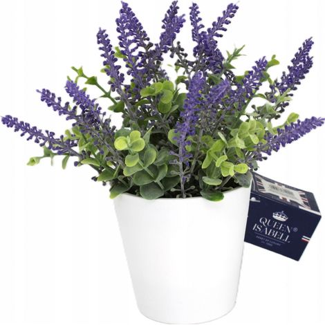 Planta artificial decorativa de lavanda en una maceta blanca. (1/5)