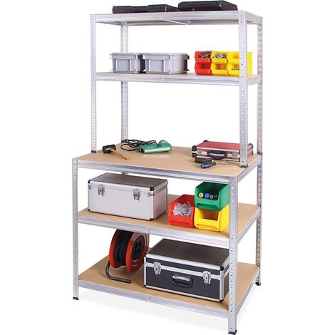 BRB Arbeitstisch/Packstation mit Aufbau BxTxH 1x600x1800 mm, Tragkraft pro Boden 265 kg, glanzverzinkt (1/2)