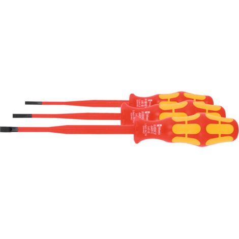 Wera Jeu de tournevis d'électricien pour visà fente, avec manche Kraftform 100% isolé, Nombre de tournevis: 3