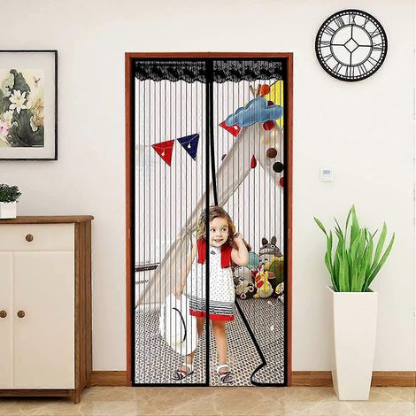 Moustiquaire magnétique pour porte - 100 x 210 cm - Anti-moustiques - 18 paires d'aimants à fermeture automatique et ruban adhésif intégral pour balcon, terrasse, salon (1/5)