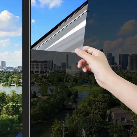 Film Anti-Regards Sun Block pour Fenêtre Antistatique Autocollant Simple Effet de Miroir Autocollant pour Fenêtre Protection Solaire Film Anti-UV, Noir 45cm x 200cm (1/5)