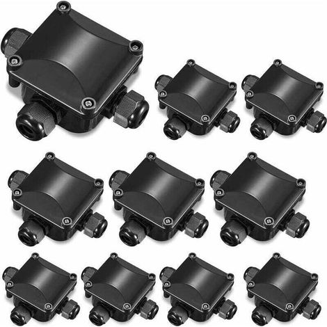 Boîte de jonction, lot de 10, étanche IP66, prise 3 voies, étanche pour usage extérieur, pour câbles de diamètre 4 à 15 mm, H174 (1/4)