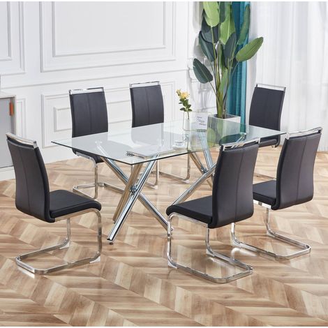 Set 4 sedie a sbalzo in similpelle nera metallo OKMYHOME (1/5)