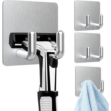 Ganchos adhesivos de pared de 4 piezas (fuerte adhesión), gancho para toallas de baño y cocina de acero inoxidable de alta resistencia, autoadhesivos, no requieren perforación para cocina, sala de est (1/5)