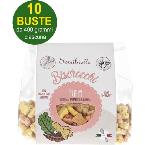 Biscotti Biscrocchi Puppy con curcuma, barbabietola e carruba per cani 10 buste da 400 g ciascuna