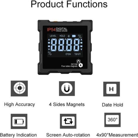 Inclinomètre numérique - - Grand écran LCD - Aimant à quatre faces - Mesure sur 4 angles de 90° (1/5)