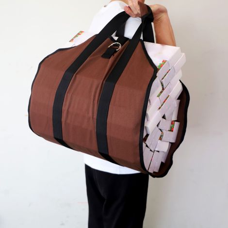 Sac porte-bûches en toile imperméable supportant une charge de 80 kg, avec poignée de transport (1/5)