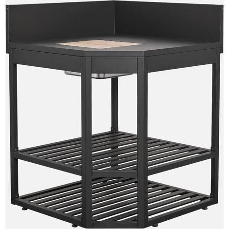 Cocina exterior de acero con cubitera y tabla de madera, 80cm